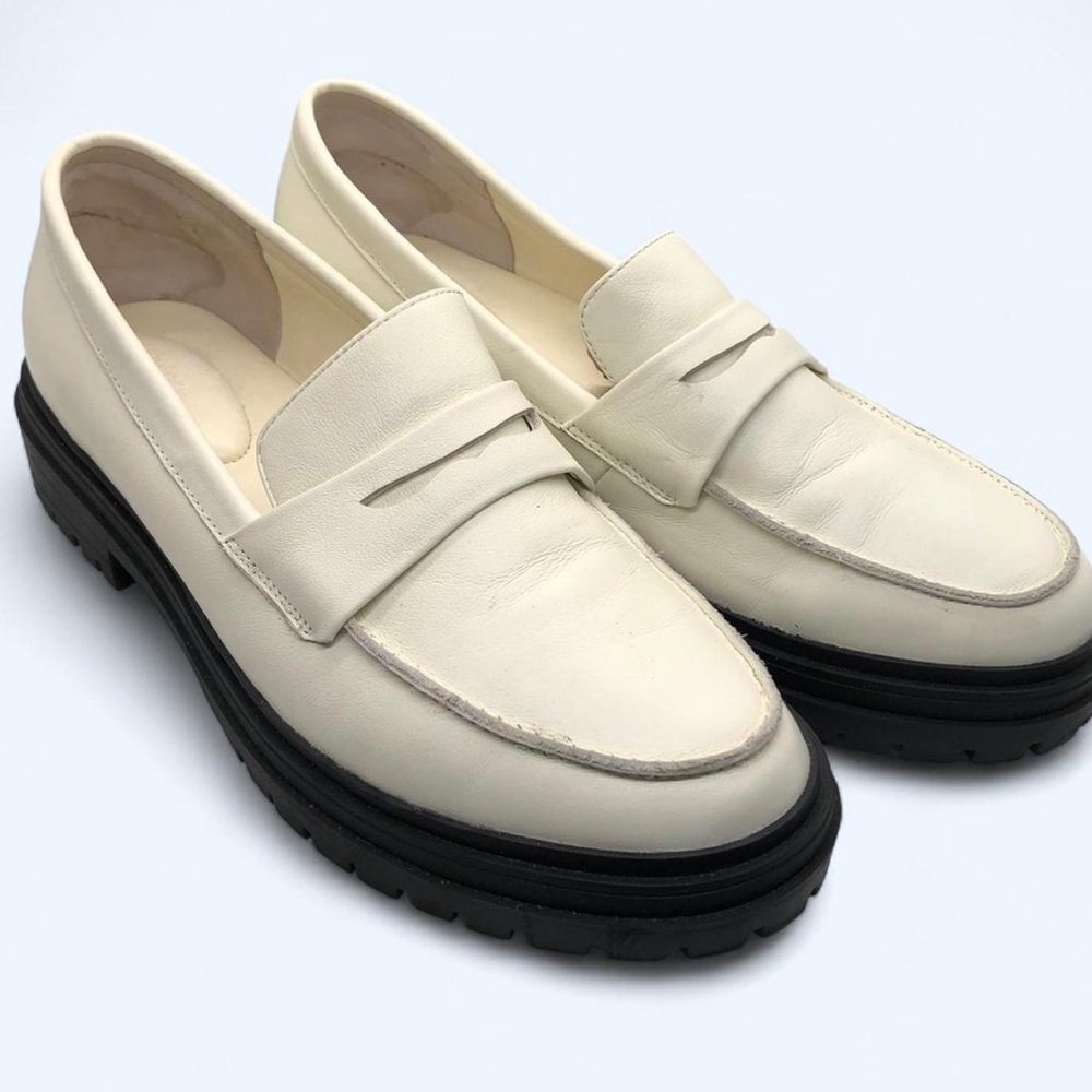 Quince Cream and Black Loafers